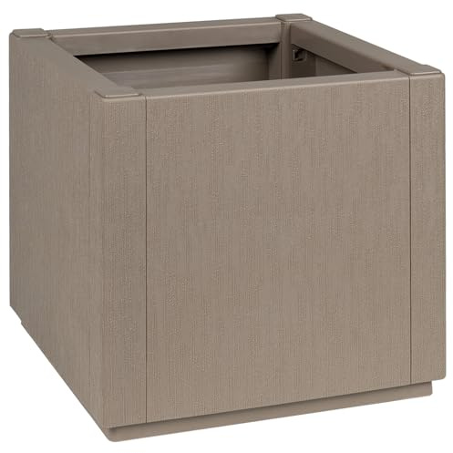 HaoChrymec Pflanzkasten mit Bewässerungssystem, Synthetisches Polypropylen, Quadrat Design, Hochbeete für Garten, Blumenkasten Balkon, Pflanzkübel Outdoor, Grau, 36x36x35 cm