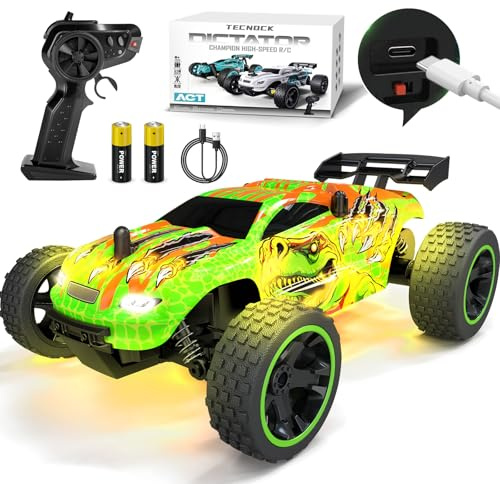 Tecnock Ferngesteuertes Auto, 1:18 Maßstab 2WD RC Car mit USB-C Schnellladung & 50 Min. Spielzeit, 2,4GHz All-Terrain RC Auto mit LED-Lichtern, Spielzeug Geschenk für 3–12 Jahren Jungen & Mädchen