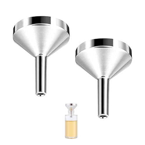 Lot de 2 petits entonnoirs - Petit tunnel de cuisine - Mini entonnoir de remplissage - Petit entonnoir argenté - Pour bouteilles, cosmétiques, cuisines et liquides, parfums, confitures