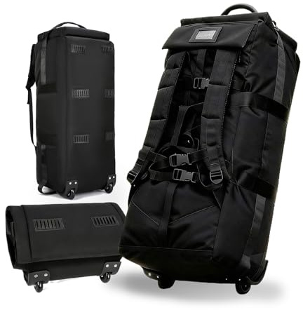 3in1 Sac de Voyage à roulettes Pliable à Rroulettes 80L Extensible Sac de Sport avec roulettes 28'' Extra Large Sac à Bagages Souple avec Poignées Multiples,Tasche + Trolley + Rucksack