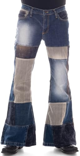 Comycom Jean côtelé patchwork Star Double pour homme, bleu, 29W / 32L