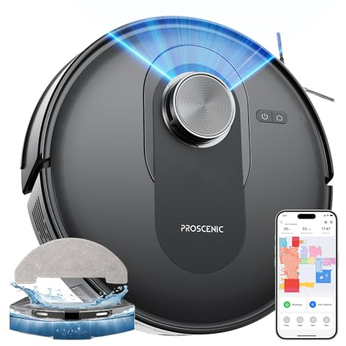 Proscenic Q8 Robot Vacuum Cleaner with Mop, 8000Pa 200Mins Robotic Vacuum with Lidar Navigation, 5 Real-Time Mapping, WiFi/Alexa/APP Remote Control Robot Hoover for Floor Carpet Pet Hair