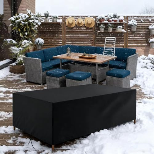 AUWUUA Housse de Table Jardin Rectangulaire 400x240x90cm/LxWxH Housse Salon de Jardin Exterieur Imperméable, 420D Tissu Oxford Couverture de Protection Meubles pour Tables, Chaise, Canapé, Noir