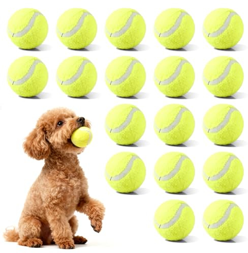 Porfoyo 18 stycken tennisbollar för hundar, fritid, tennisboll 5 cm, tennisboll hund, fritidsträningsbollar för undervisning, automatisk bollkastningsmaskin och hundlekutrustning