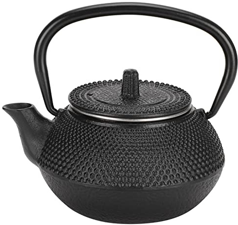 Ejoyous Tetera de Hierro Fundido, Tetera Japonesa de 300 Ml con Infusor de Acero Inoxidable, Hervidor de té de Estufa de Mano de Obra Fina para té de Hoja Suelta, Negro