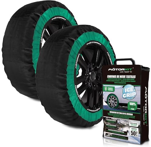 Motorkit Set of 2 Textile Snow Chains Ice Grip Size XXL. EN 16662-1 Certified. Easy and Quick to Install. Safe Driving on Ice and Snow