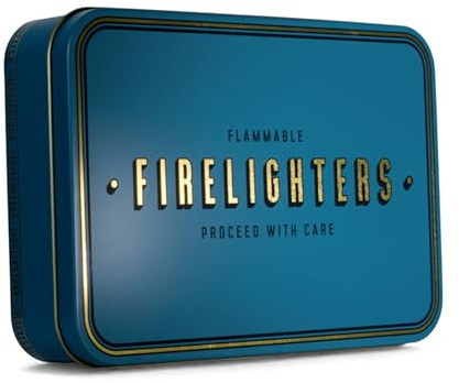 TINIT Firelighter Tin - Storage Accessory Metal Tin Natural Woodburner Fire Stove Fireplace Fireside Mens Gift Present BBQ Match Homewarming Present Kitchen Christmas | Firelighters (Gold on Navy)
