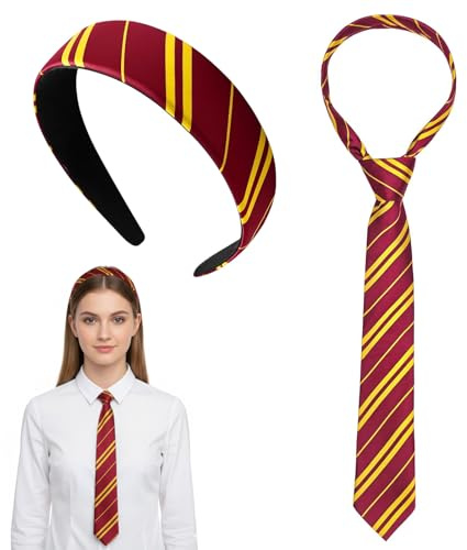 ZexJpr Karneval Kostüm Set, Faschingskostüm Damen, Zauberer Kostüm, Wizard Accessoire,Rotgelbe Streifen Kopfband und Krawatte, Perfekt für Karneval, Cosplay und Mottopartys