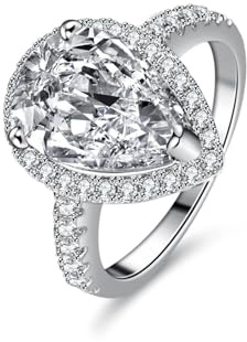 Whoiy Eheringe Platin 950 mit Moissanite 4ct, Hochzeitsringe Echtgold Tropfenform Trauring Halo Jahrestagsring für Damen Größe 63 (20.1)