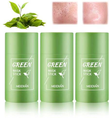 3 Pcs Green Tea Mask Stick for Face, Green Tea Cleansing Mask Stick, Deep Cleansing Pore, Moisturizing & Oil Control Solid Masks, Remove Blackheads for Mmen and Women of All Skin Types