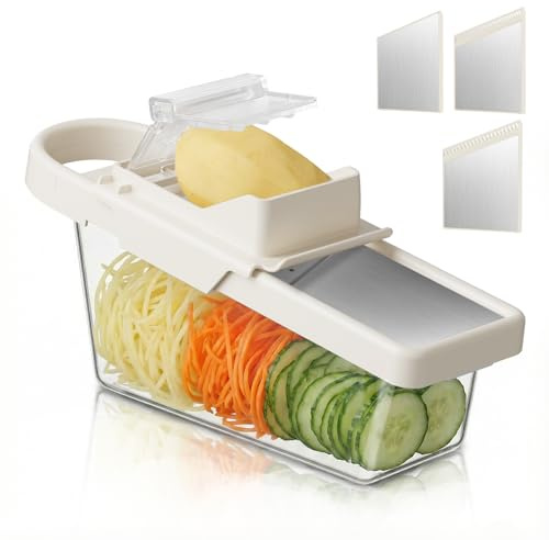 Adjustable Mandoline Slicer For Kitchen With Container,Veggie Chopper,Mandoline Food Slicer,Mandolin,Salad Chopper,Tomato,Potato Slicer,Cucumber,Fruit And Onion Cutter(3 Blade In 1)