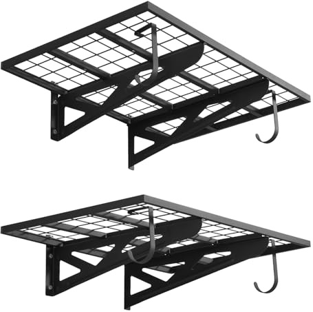 VEVOR Scaffale da Parete per Garage Portaoggetti 2 pezzi 91,4x62x21 cm con Ganci, Scaffale a Griglia da Muro per Garage Lavanderia Officina Carico Singolo max. 113 kg, Mensola da Parete, Nero