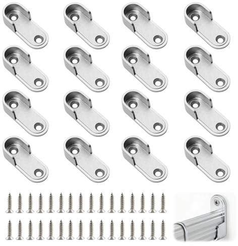 JYXNU 16x Support de Tringle Penderie en Métal avec 32 Vis pour Barre de Penderie, Support Tringle Penderie, Penderie Ovale soutien Barre Penderie, Support de Tube d'Armoire pour Placard, Dressing