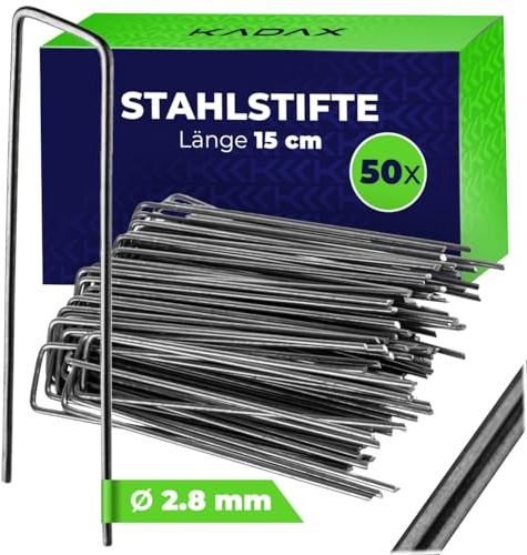 KADAX 50er Set Erdanker 150 x 40 mm, Bodenanker aus Stahl, Erdhaken zur sicheren Befestigung von Gartenvlies, Heringe für Rasengitter, Erdnägel (Schwarz)