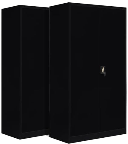 LagerZwei 2-Pack Mehrzweckschrank 195x100x50 cm I Stahlschrank schwarz | Metallschrank I 4 Fachböden I Großer Aktenschrank I Abschließbar I Allzweckschrank als Werkstattschrank & Büroschrank