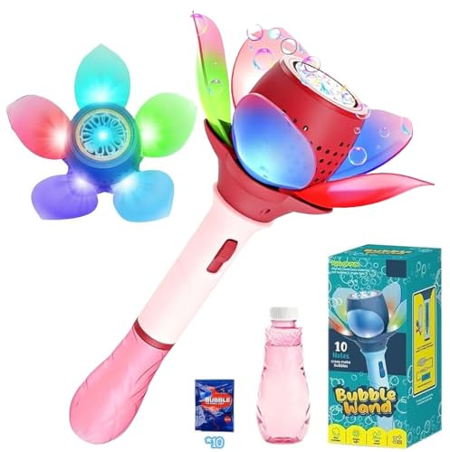 Blumen Seifenblasenstab, Seifenblasenmaschine Kinder, Lotosblume Seifenblasenmaschine Kinder 10000+ Seifenblasen/Min, Bubble Gun, Seifenblasenpistole Kinder mit 10 Seifenblasenlösung (Rosa)