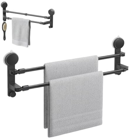 Handtuchhalter ohne Bohren Schwarz, 75cm Handtuchhalter Ausziehbar Wand Doppelt SUS304 Edelstahl Selbstklebend Handtuchstange, Badetuchhalter mit 2 Handtuchhaken für Badezimmer, Duschwand, Küche