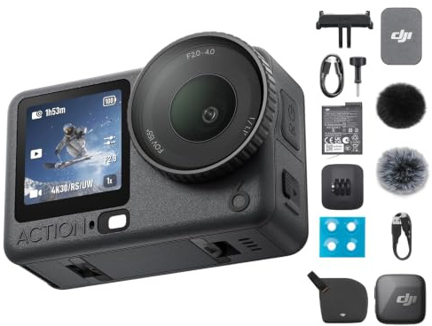 DJI Osmo Action 6 Standard Combo mit Mic Mini Sender Combo, Action-Cam mit 1/1,1″-Quadratsensor, Variable Blende von f/2,0-f/4,0, Kältebeständig, 4 Std. Akku, Action-Cam 8K