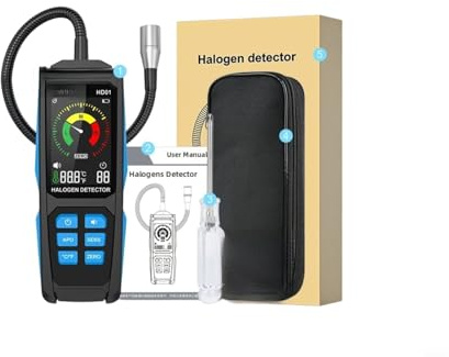 GANCEI HD01 Rilevatore Digitale di Perdite di Gas Alogeni, Tester Multifunzione R22 R32 R134a Con Allarme Acustico e Sonda Flessibile Per Ispezione HVAC