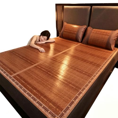 MMleYN Stuoia di bambù Carbonizzato Coprimaterasso Rinfrescante Estivo Materassino da Letto Pieghevole E Traspirante Tappeto per Sudorazione Notturna(90x190cm)