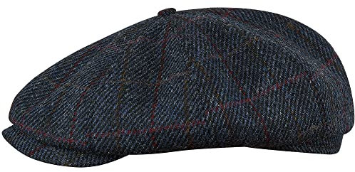 Sterkowski Shelby Mütze | Tweed Schiebermütze für Herren | Schiebermütze Herren Schirmmütze Herren Ballonmütze Herren Gatsby Mütze Paperboy Cap Newsboy Cap Blau/Rot Kariert 58 cm