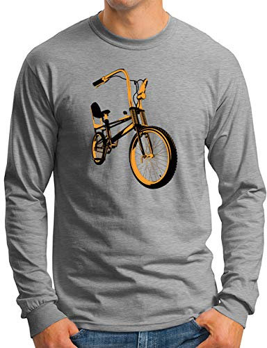 OM3® Bonanza Fahrrad Langarm Shirt - Herren - Retro Vintage Rad Bonanzarad II - Grau Meliert, M