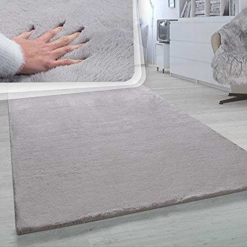 Paco Home Hochflor Teppich Für Wohnzimmer Softes Kaninchenfell Imitat Kunstfell In Grau, Grösse:120x160 cm