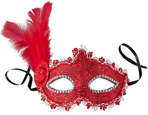 dressforfun 900888 Venezianische Maske mit seitlicher Feder für Damen, Augenmaske mit Stoffmuster, Zierborte und Strass für Ball Fasching Karneval Halloween - Diverse Farben -
