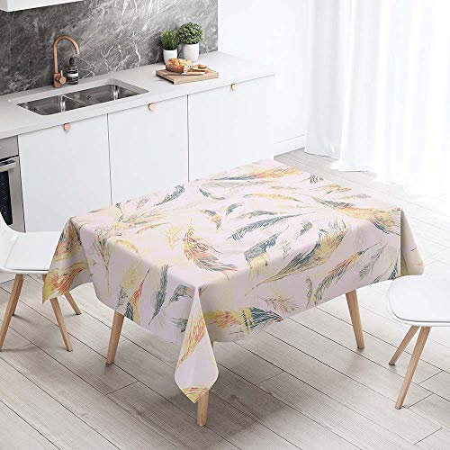 Chickw1 Tischdecke Abwaschbar, 3D Federmuster Wasserdicht Polyester Rechteckig Fleckschutz Ölfest Abwaschbar Pflegeleicht Mehrzweck Mehrzweck Gartentischdecke (Gelbe Federn,140x180cm)