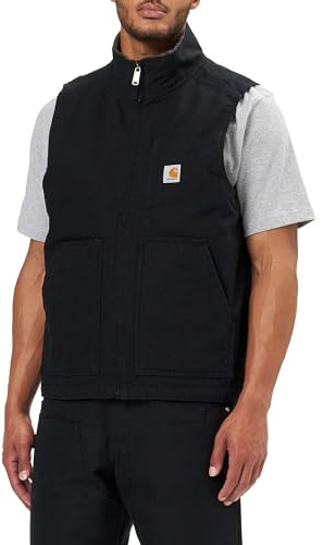Carhartt Men's Washed Duck Mock-Neck Vest, Black, Medium