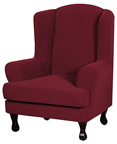 JHLD Ohrensessel Überzug, Jacquard Ohrensessel Uberzug Stretch Wasserabweisend Easy Set Ohrensessel Schonbezug Waschmaschinengeeignet Sesselhusse-Rotwein-2teilig