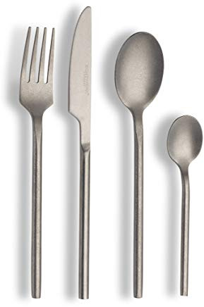 ECHTWERK Posate Bari, Argento stonewashed, 16 pezzi, Posate per 4, Acciaio al nichel-cromo, Acciaio inox