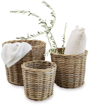 Loberon Korb 3er Set Avar, braun | DREI Größen, Handgeflochten, Zeitloser Landhaus-Look, Langlebiges Design, Ordnungshelfer, Aufbewahrung, Rattan