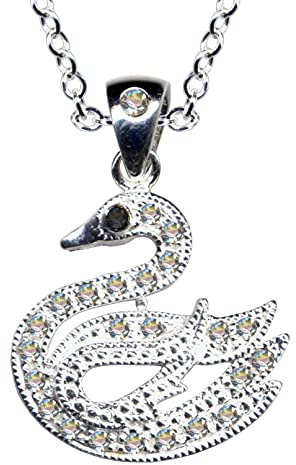 HALSKETTE mit Schwan Anhänger/Echt Silber 925 mit Zirkonia/Jugendstil Collier/Steinfarbe: klar weiss schwarz/Online Shop Schmuck kaufen / 54083