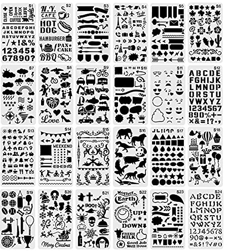 24 Stück Buchstabenschablonen Zeichenschablonen Zeichenschablonen zum Malen von Buchstaben und Zahlen zum Malen, Schablonen, Bullet Journal für Notizbuch, Tagebuch, Album