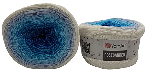 YarnArt Rosegarden Ullnystan, 500 gram, färggradient, 100 % bomull, stickylle, flerfärgad (vit turkos blå 305)