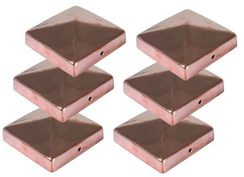 Pfostenkappen Kupfer Pyramide 91x91 mm 6er Set Zaunkappen Metall Kupfer | Pfostenkappe wetterfest mit Oxidationsschutz für Holzpfosten, Gartenzaun und langlebige dekorative Pfostenabdeckung