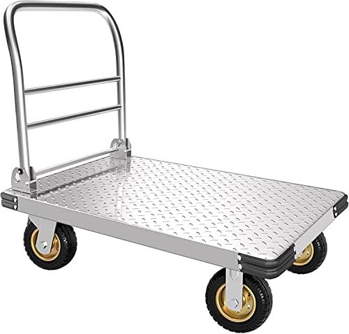 Platform Truck Heavy Duty Push Cart Dolly with 6'' Wheels 2000 LBS Capacity Steel Large Flatbed Cart Foldable Platform Dolly for Groceries, Garage, Warehouse, Equipment (36 X 24)