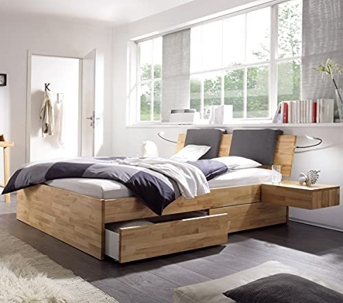 Hasena Spazio Stauraumbett mit Schubladen Kernbuche massiv 180x220