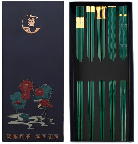 MZSX Chopsticks, Gift Set, High-end Luxurious Professional Design, Super Strong Healthy, Reusable, Japanese Chinese Chop Sticks with Wave Pattern