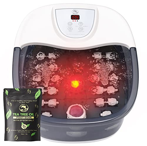 ECARBME Massaggiatore per piedi con calore, vibrazione, controllo della temperatura, getti, bolle, sale Epsom, massaggiatore per piedi con 22 rulli massaggianti, pediluvio per rilassarsi, grande
