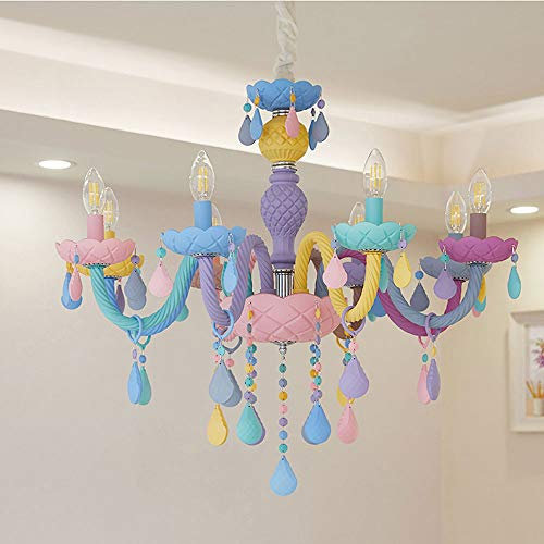LGDEERCO Kristall Kronleuchter Bunte Pendelleuchte Prinzessin Raumdekoration Pendelleuchte Kerze Pendelleuchten Für Schlafzimmer Kinderzimmer