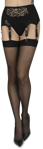 Annes styling Medias lisas y finas con tirantes para liguero, 20 DEN, medias transparentes, Nerón, M-L