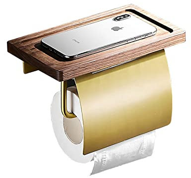 SWHC Toilettenpapierhalter Bambus, Klopapierhalter mit Ablage, Toilettenpapierhalter Ohne Bohren Selbstklebend, Multifunktionale Aufbewahrung Klorollenhalter für WC Bad und Kitchen