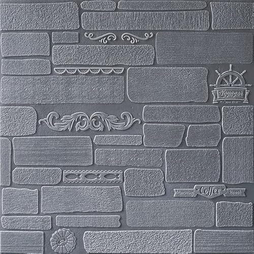 3D Selbstklebende Mitation Brick Tile Wandaufkleber Schlafzimmer Nachtdekoration TV Hintergrund Wasserdichte Simulation Steintapete-Hellgrau,CN,70CM X 70CM