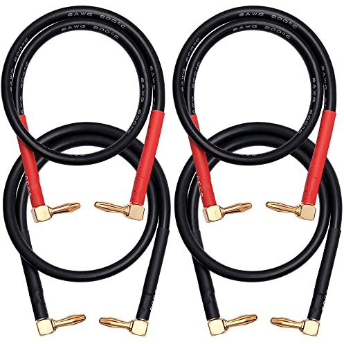 CNCESS CESS-138-18i Banana Plug Cable Right Angle to Right Angle, 8 Gauge Soft Silicone Tinned Copper Wire, High-Current Jumper/Connector for Speaker Panels and Amplifiers (90 to 90, 18-Inch)