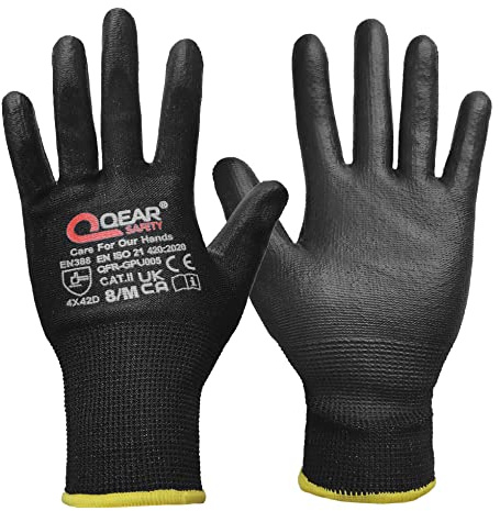 QEARSAFETY 2 Pairs Black Blade Cut 5 Work Safety Gloves, Thin PU Palm Coated, Sharp Edge Cut Risk Protect, Breathable, Comfort, Grip, Multi-Function Use (M)