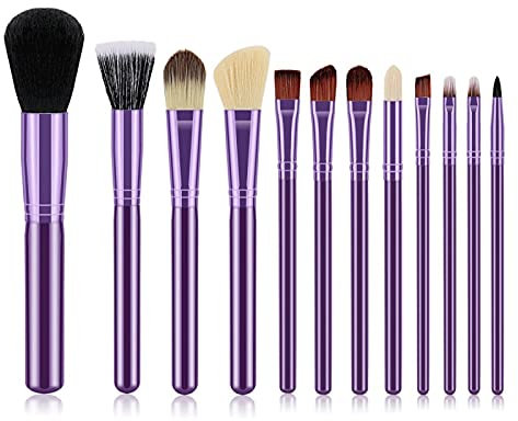 OURVER Pinceau Cosmétique, 12 pcs poignée en bois maquillage pinceau de maquillage rouleau de fond de poudre d'oeil eye-liner Eye-coureur visage maquillage pinceau outils cosmétiques kit outils