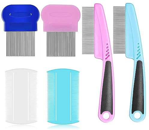 Flohkamm / Katzenkamm, Set mit Floh-Läusekamm, feine Zähne, multifunktionaler Tierhaarkamm für die Fellpflege und Enthaarung von Gesicht und Pfoten für große, mittelgroße und kleine Hunde, Katzen, 6