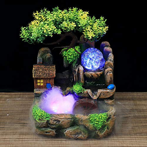 HarBin-Star Décoration de jardin - Fontaine de rocaille avec lumière LED - Brumisateur et humidificateur - Arbre artificiel - Boule roulante - 18,5 x 14,2 x 20 cm - En résine - Pour la maison et le